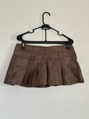 Windsor Brown Faux Suede Pleated High Rise Lined Short Skirt Size M