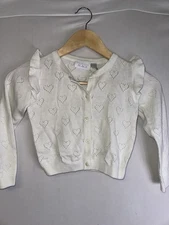 Vintage The Children’s Place Girls 5T White Heart Knit Cardigan Sweater Ruffle 