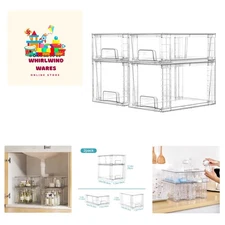 4 Pack Clear Stackable Storage Drawers,Easy to Assemble Bathroom Organizers a...