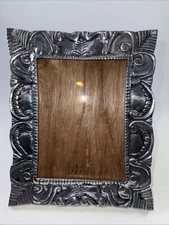 Pewter Artmex casa supply inc Photo Art Frame 4x6 Wood-Back Vtg Heavy