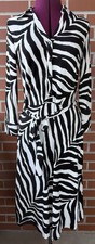 NWT Talbots Zebra Print Dress Sz Small Black White Long Sleeve Knit Tie Waist