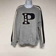 PINK Victoria's Secret Sweatshirt Size L Womens Long Sleeve Crew Neck Logo Gray