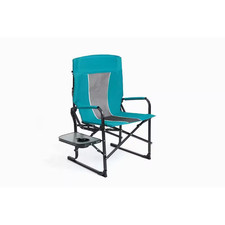Oversized Portable Folding Chair with Side Table and Pocket for Beach, Blue