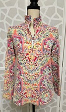 Talbots Women's Sweatshirt 1/4 Zip Mock Neck Paisley Multicolor Cotton M