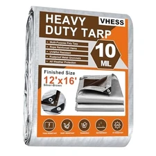 Tarps Heavy Duty Waterproof 12’ X 16’, 10 Mil 12’ x 16’ Silver/Brown 10mil