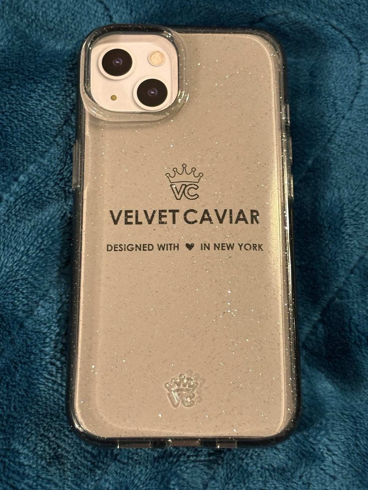 Black Glitter Velvet Caviar Flex Silicone Case for iPhone 14-image