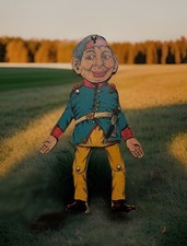 ANTIQUE PULL STRING SOLDIER JUMPING JACK LITHO PAPER ON WOOD