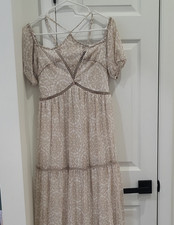 Disney Beauty and the Beast Beige Floral Chiffon Maxi Dress Long Regular Small