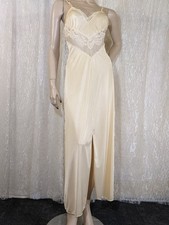 VTG Sparkling Nylon Double Straps Lace Lingerie Slit Open Slip Dress Nightgown S