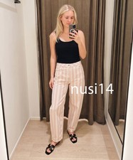ZARA NEW WOMAN ZW COLL MID-RISE TAPERED STRIPE JEANS PANT PINK 4676/246/104