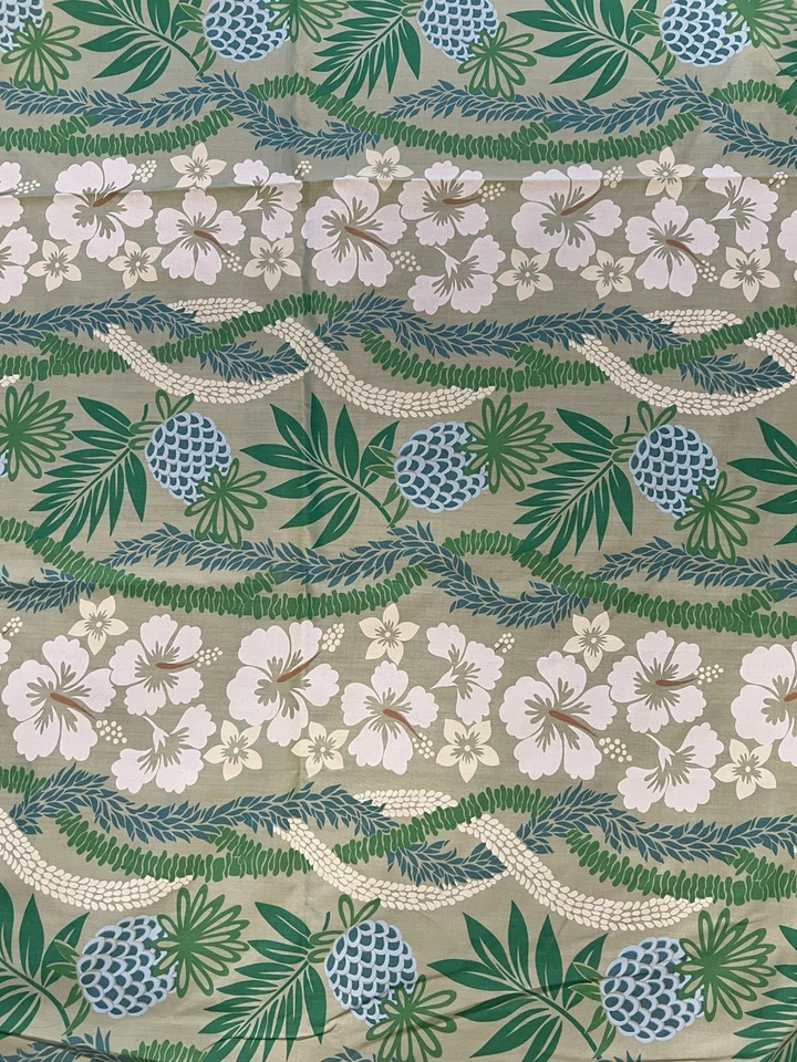 Tela floral polinesia hawaiana verde lima 3 yardas piña hibisco algodón Foto 2 de 4