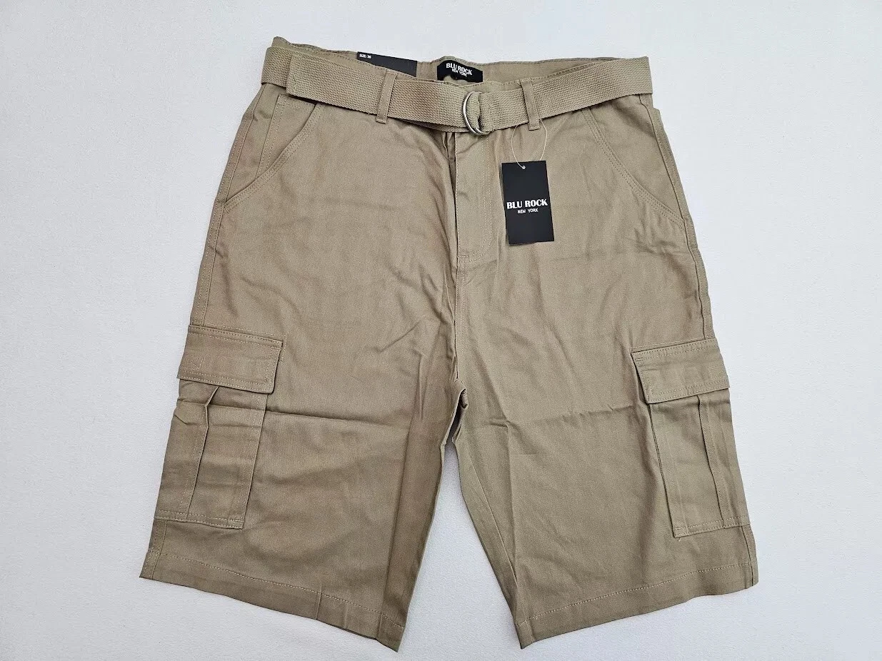 BLU ROCK NEW YORK 10" INSEAM CARGO POCKET W/BELT INCLUDED SHORTS MEN 36 - KHAKI