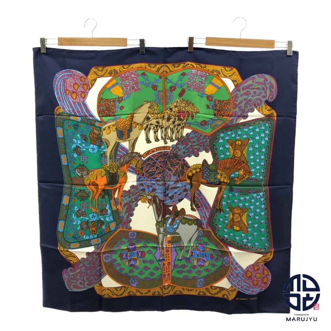 Hermes Silk Carre90 Art Des Steps Steppes Step Navy Horse Large Scarf Brand Acce