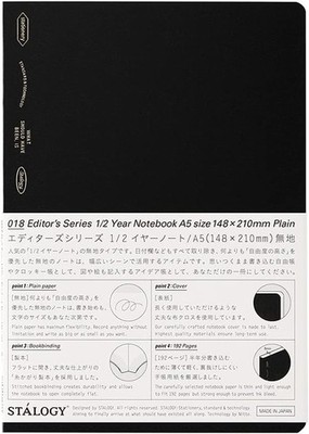 Nitoms STALOGY  1/2 Year notebook A5 Black Blanc Plain  192P Editor's Series