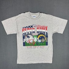 Vintage Super Bowl 2002 New England Patriots vs Rams NFL T Shirt Gildan Large