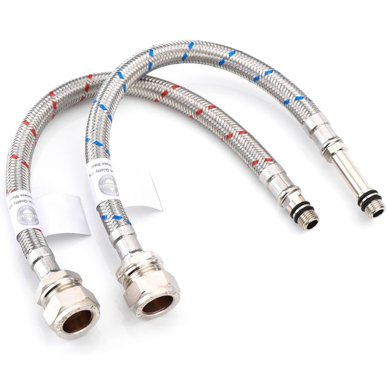 Pair of WRAS Approved 10mm x 15mm Compression 300mm Flexible Connector Tails