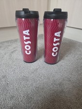 Costa Coffee Travel Mug Cup Flask Tumbler Thermal Double Wall Ripple Design X2