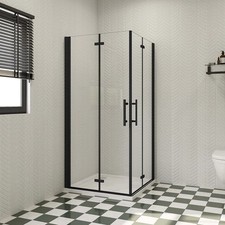 Black Shower Enclosure Pivot Bifold Hinge Walk in Frameless Glass Screen Door