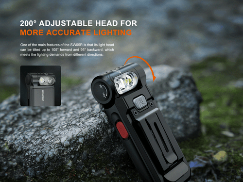 Fenix SW05R-RED White/Red USB Rechargeable LED EDC Flat Flashlight body worn/hat - Picture 7 of 13