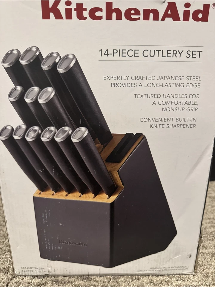 Juego de cuchillos de cocina KitchenAid 14 piezas juego de afilador incorporado con bloque y cuchillo nuevo en caja Foto 3 de 4