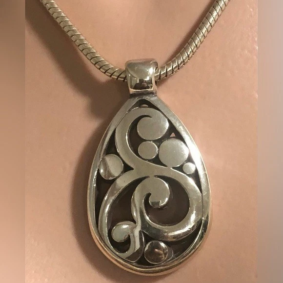 Brighton Silver Teardrop Swirl Pendant Round Snake Chain Necklace - Image 3 of 4