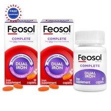 Iron Supplement Caplets Feosol Complete 60 Count Pack of 2 Ayestar Bifera High