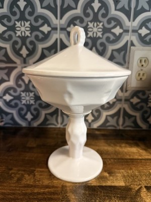 Destinos SA White Ceramic Large Compote or Candy Dish with Lid approx 12'' x 8''