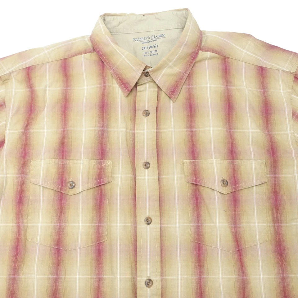 Camisa Gloria Desteñida Hombres 2XL (50-52) Marrón Rojo 100% Algodón Cuadros Cuello Abotonable Foto 2 de 4
