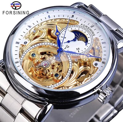 ￼Forsining Men s Automatic Self Winding Moon Dial Self Winding Business Watch