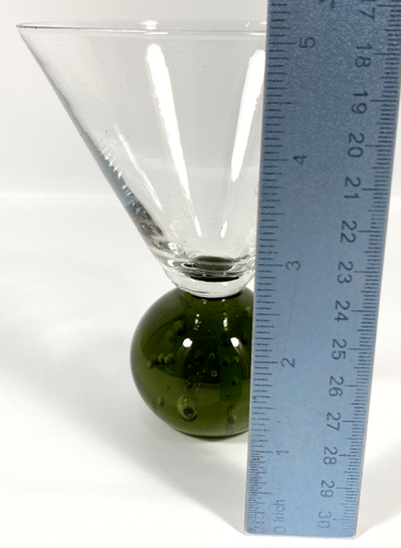 Bubble BALL Stem Base Martini Wine Tumbler Green Vtg Blown Glass 8 oz. 5" - Picture 2 of 14