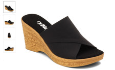 Onex Christina Black Elastic on Cork Wedge Sandal Women's sizes 5-11/NEW  