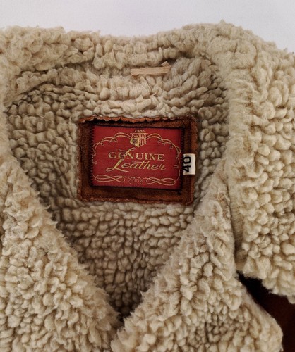 R Sherman VTG 70s Leather Rancher Jacket Brown Sherpa Lined Mens 40 - Picture 4 of 9