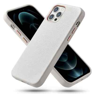Hochwertige iPhone 12 Pro Max Schutzhülle aus Echtleder/Aluknöpfen/Passt perfekt
