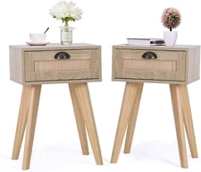 Nightstand Set of 2 Solid Wood Bedside End Table with Drawer Storage Cabinet