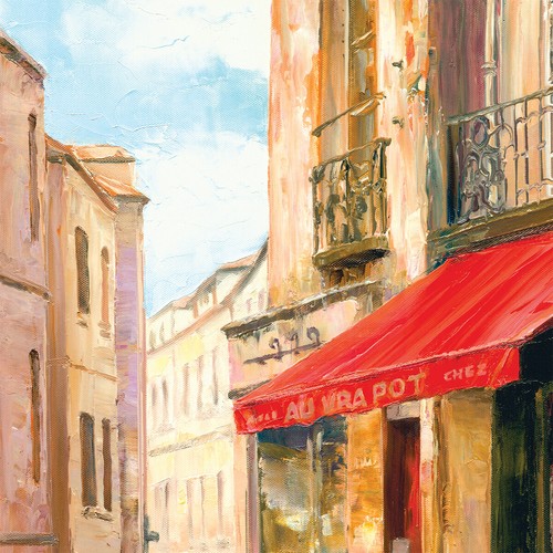 40W"x32H" HILLSIDE CAFE by HAIXIA LIU - AWNING SIDEWALK RESTO CHOICES of CANVAS - Picture 3 of 9
