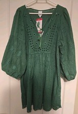 ELLE Broderie Anglaise Green A-Line Dress, Medium, 3/4 Sleeve, New with Tags