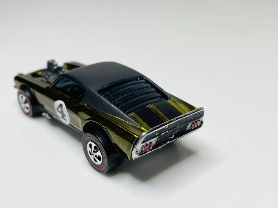 Hot Wheels Redline Mustang Boss Hoss Oliva/Negro Techo HK Base De Colección Restaurado Foto 4 de 4