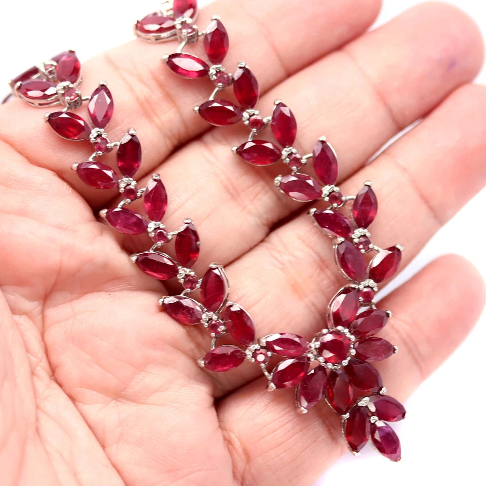 Gemstone Heated Red Ruby Pendant & Necklace 20" 925 Sterling Silver - Image 2 of 4