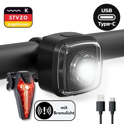 Fahrradlicht Set StVZO LED USB C Beleuchtung Akku Scheinwerfer Rücklicht