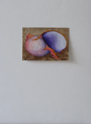 Aquarell Gemälde Muschel rosa blau Barbara Kraemer Signiert Datiert 2001 - Bild 1 von 4