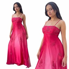 Vintage Y2K 00s Ombré Beaded Mesh Spaghetti Prom Dress Wedding Quince Gown