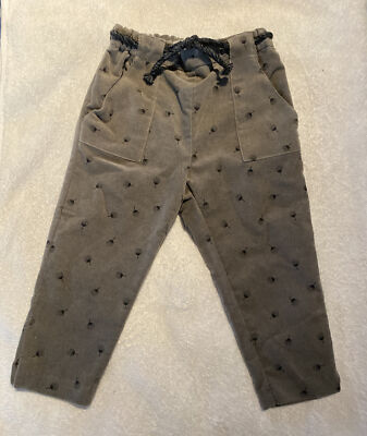 NWT ZARA Baby Girl Gray Velvet Dandelion Pant Belted  W/Pockets Sz 18-24 Mo