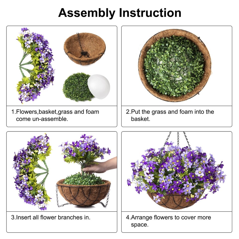 INXUGAO Artificial Flower Hanging Basket for Spring Summer Outdoor