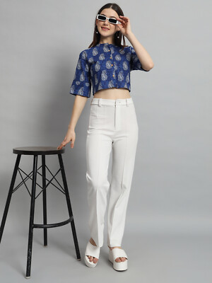 Womens Casual Button Down Cropped Shirts Short Sleeve Cotton