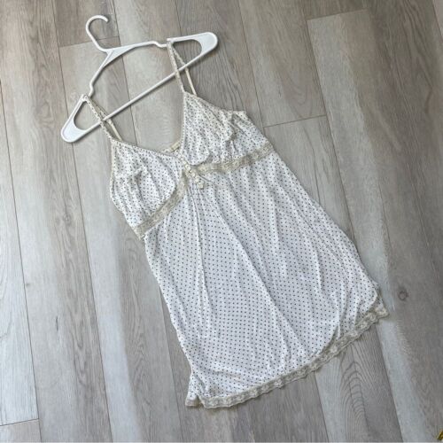 Aerie Babydoll Tank Top y2k polka dot lace womens White (large) 90s retro casual