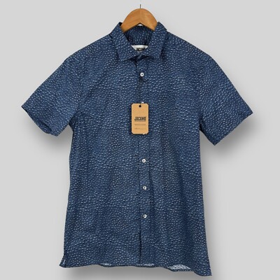 Jacamo Herren blau Ditsy Geo Micro Print Kurzarm Hemd Größe S NEU Neu mit Etikett