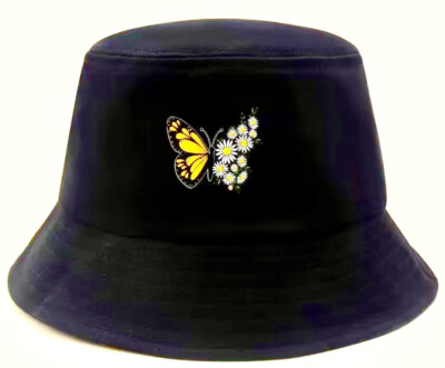 Butterfly Bucket Hat x2 Embroidered Cotton Foldable Unisex Beach