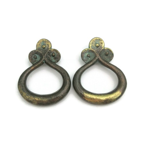 2 Vintage Drawer Pulls .75" 3/4" centers Faux Ring Pulls Trefoil Brass Color LM3 - Picture 2 of 8