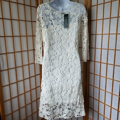NWT RALPH LAUREN KNEE LENGTH EXCLUSIVE WINTER WHITE CROCHETED COTTON DRESS  SMALL | eBay