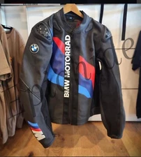 BLACK BMW MOTORRAD LEATHER  RACING JACKET ARMOR PROTECTED CE APPROVED FOR MENS